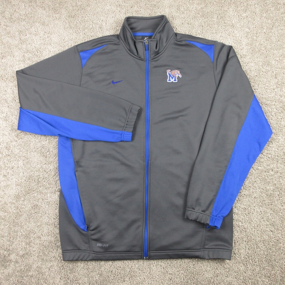 Memphis Tigers Track Jacket Mens Large Gray Blue Nike Drifit Full Zip Sport EUC